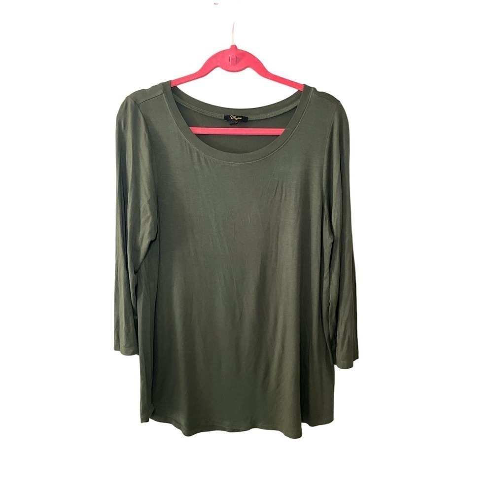 Cupid Top Women's Large Green Viscose Stretch Round‎ Neck Long Sleeve Pullover